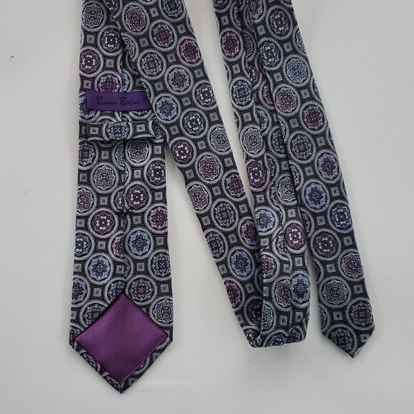 BURMA BIBAS PURPLE GRAY WHITE GEOMETRIC TIE GEOMETRIC SILK OFFICE SPRING FALL - Picture 4 of 6
